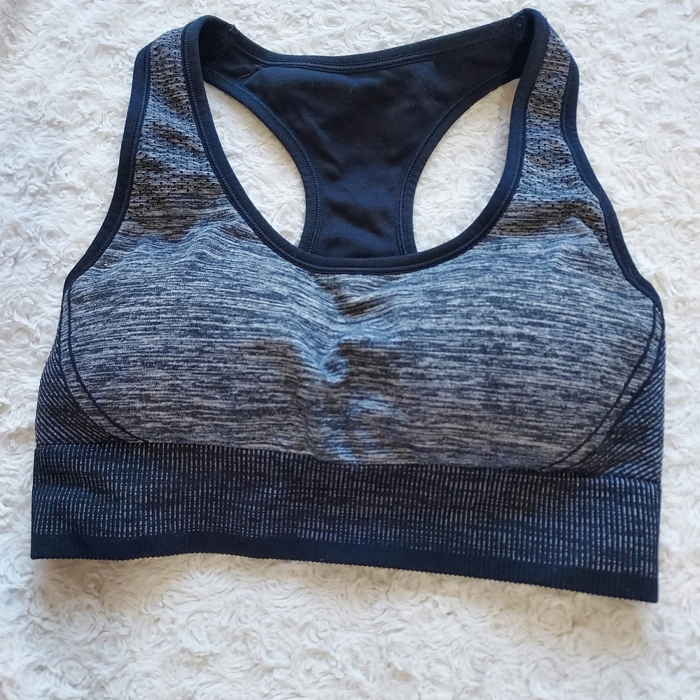 Stylish Black & Gray Lightly Padded Sports Bra Activewear Workout Yoga Gym